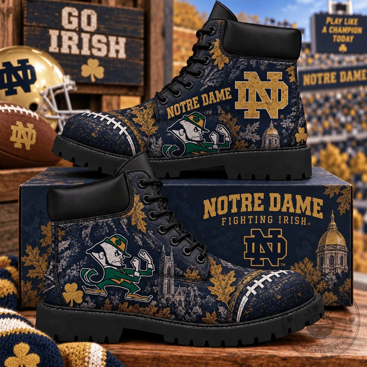 Notre Dame Fighting Irish Football Team Logo Pattern High Top Boots