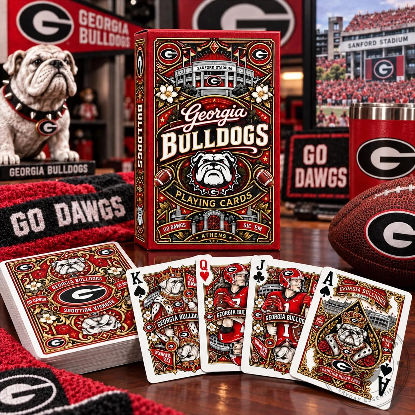 Georgia Bulldogs Football Team Playing Cards Deck with Collectible Box