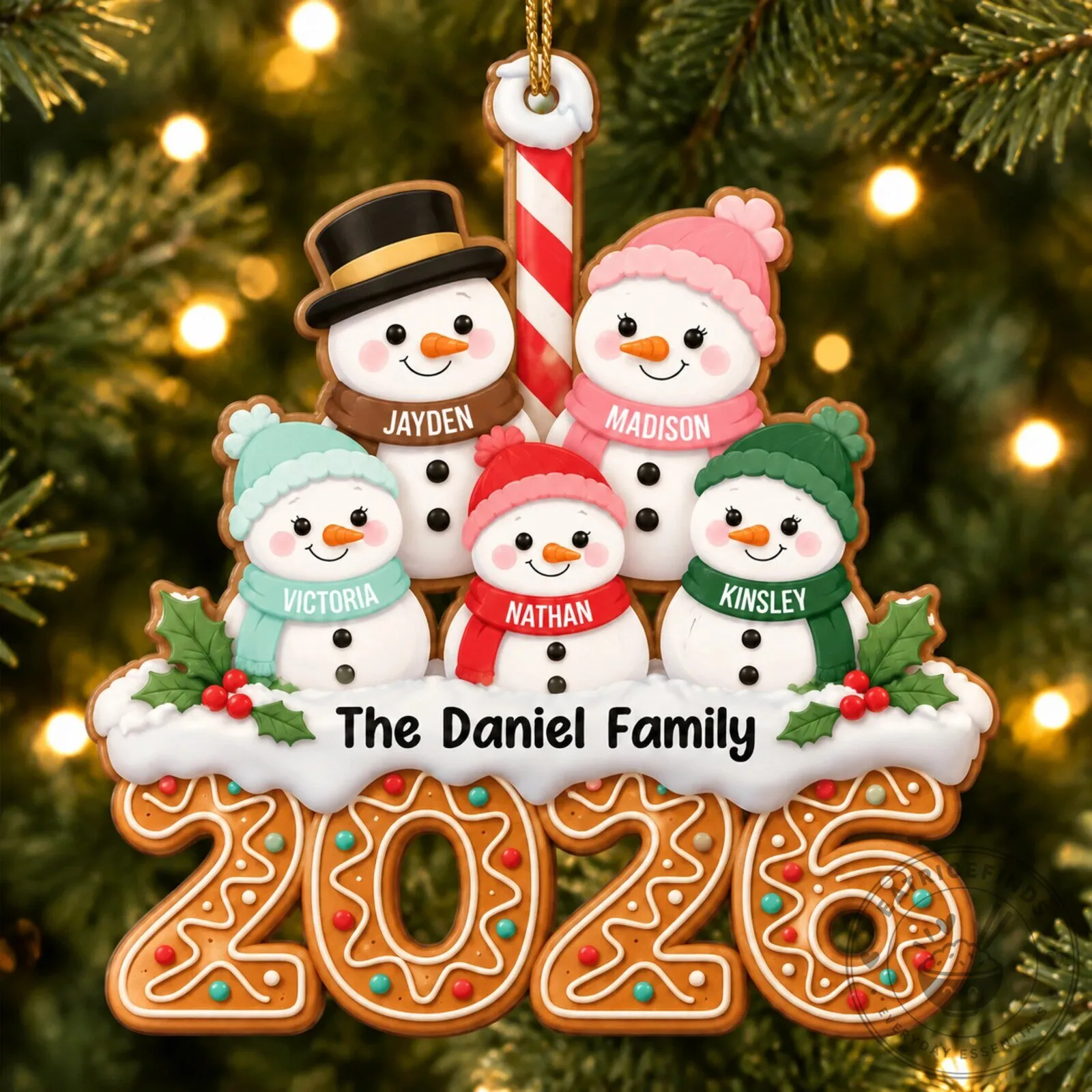 Personalized Snowman Family Gingerbread Christmas Tree Ornament