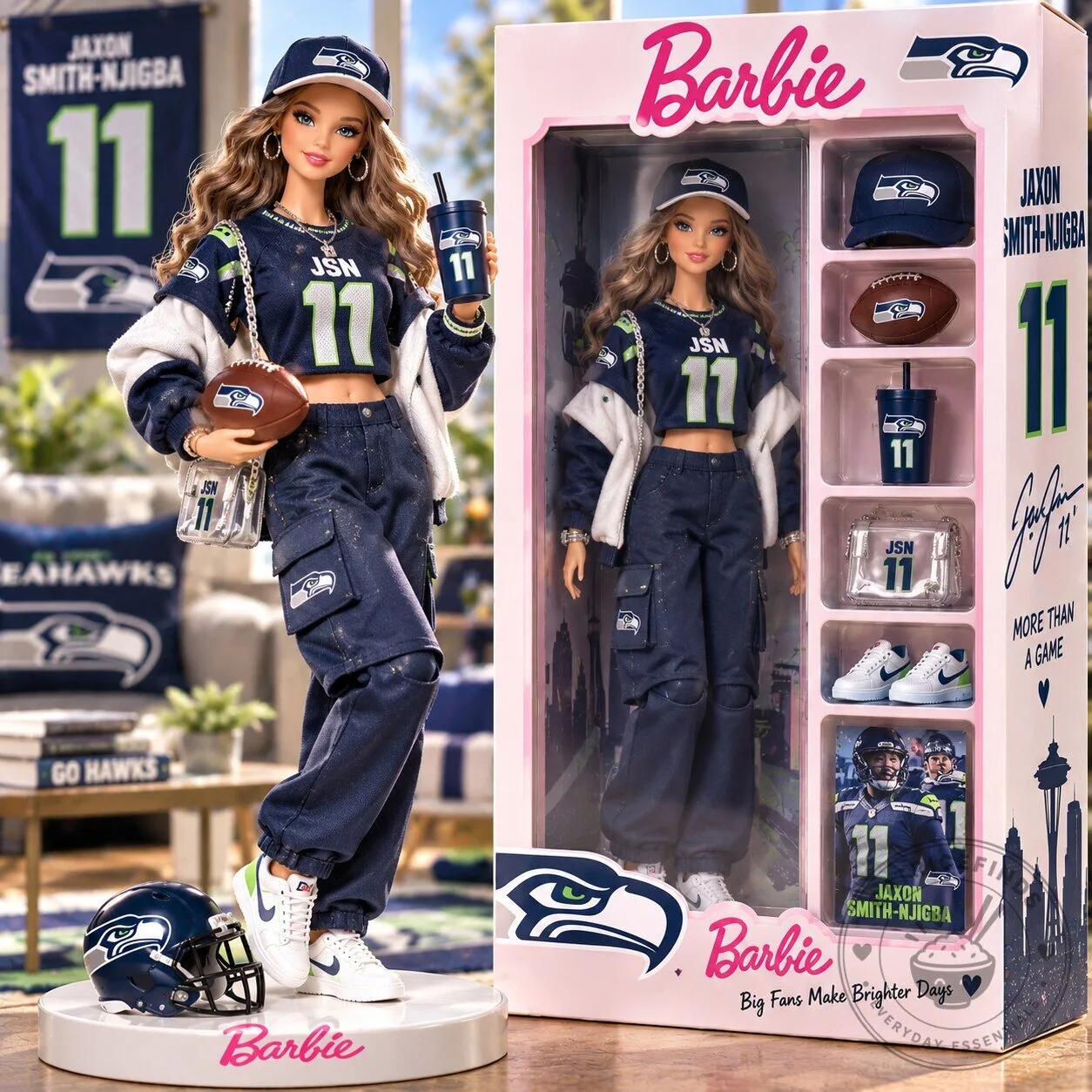Seattle Seahawks Jaxon Smith-Njigba Barbie Doll Collectible Figurine