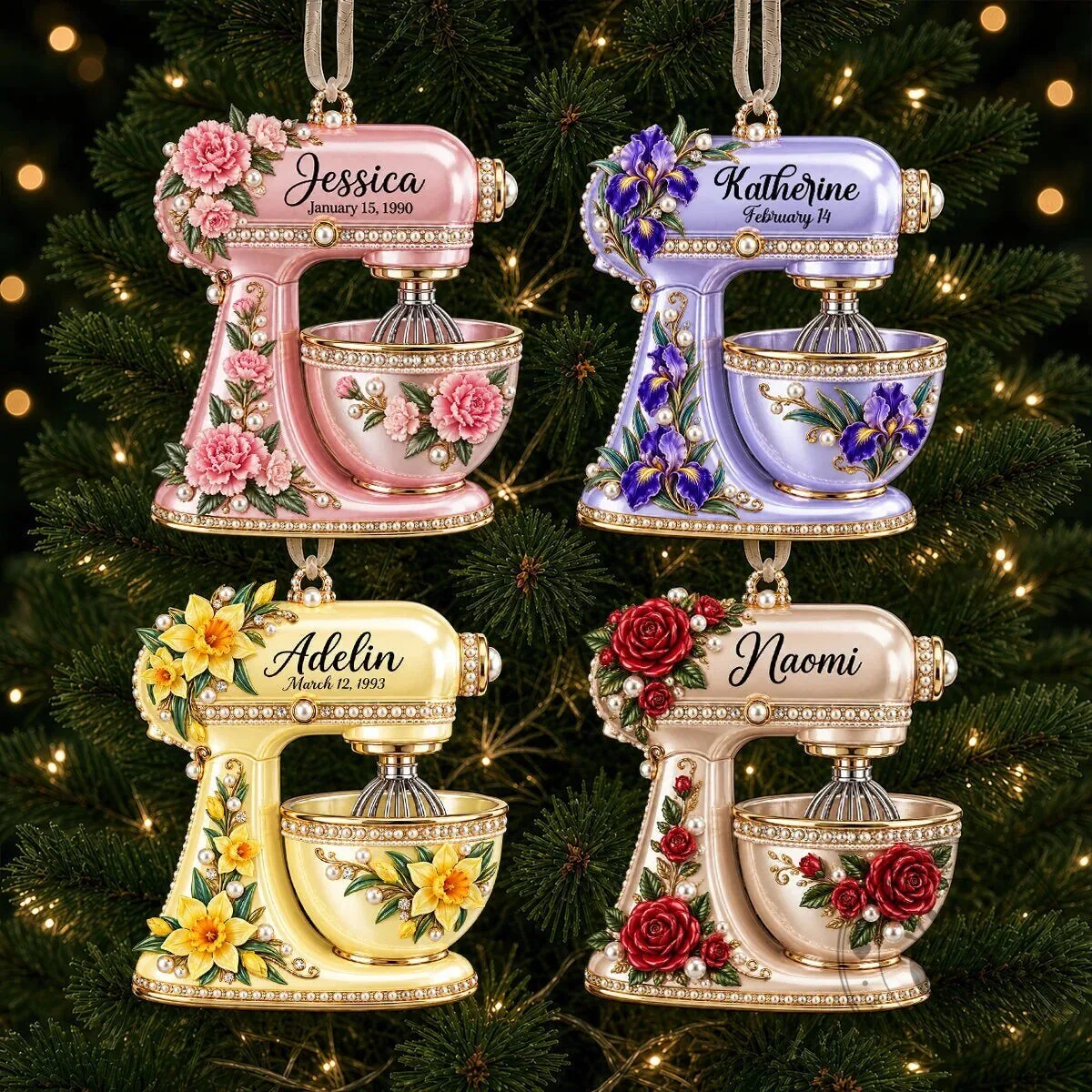 Personalized Birth Month Flower Stand Mixer Christmas Tree Ornament
