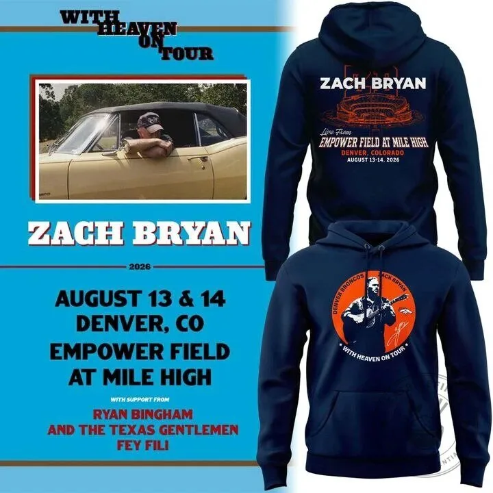 Denver Broncos Hoodie for Zach Bryan’s Empower Field Concert Tour