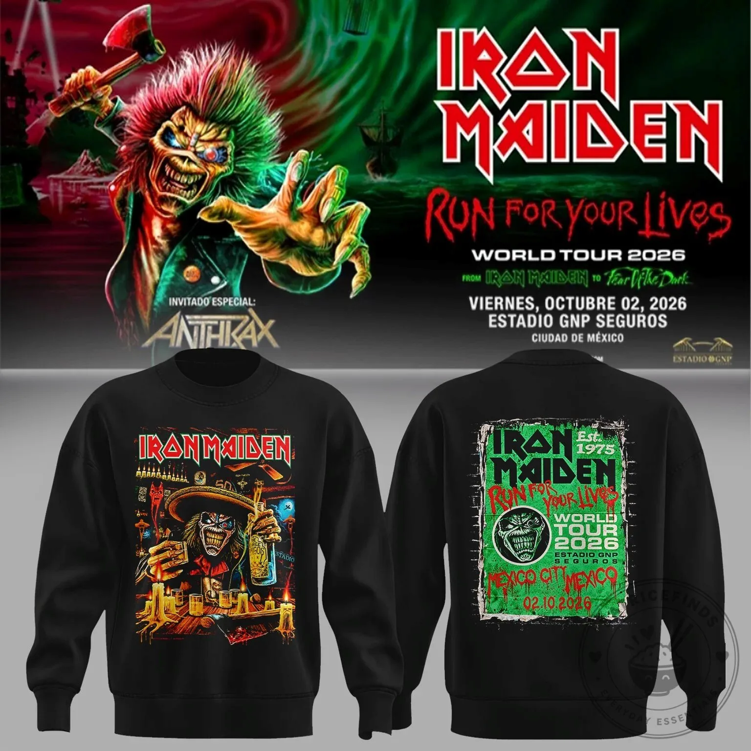 Iron Maiden Run For Your Lives World Tour 2026 Mexico City Sweatshirt