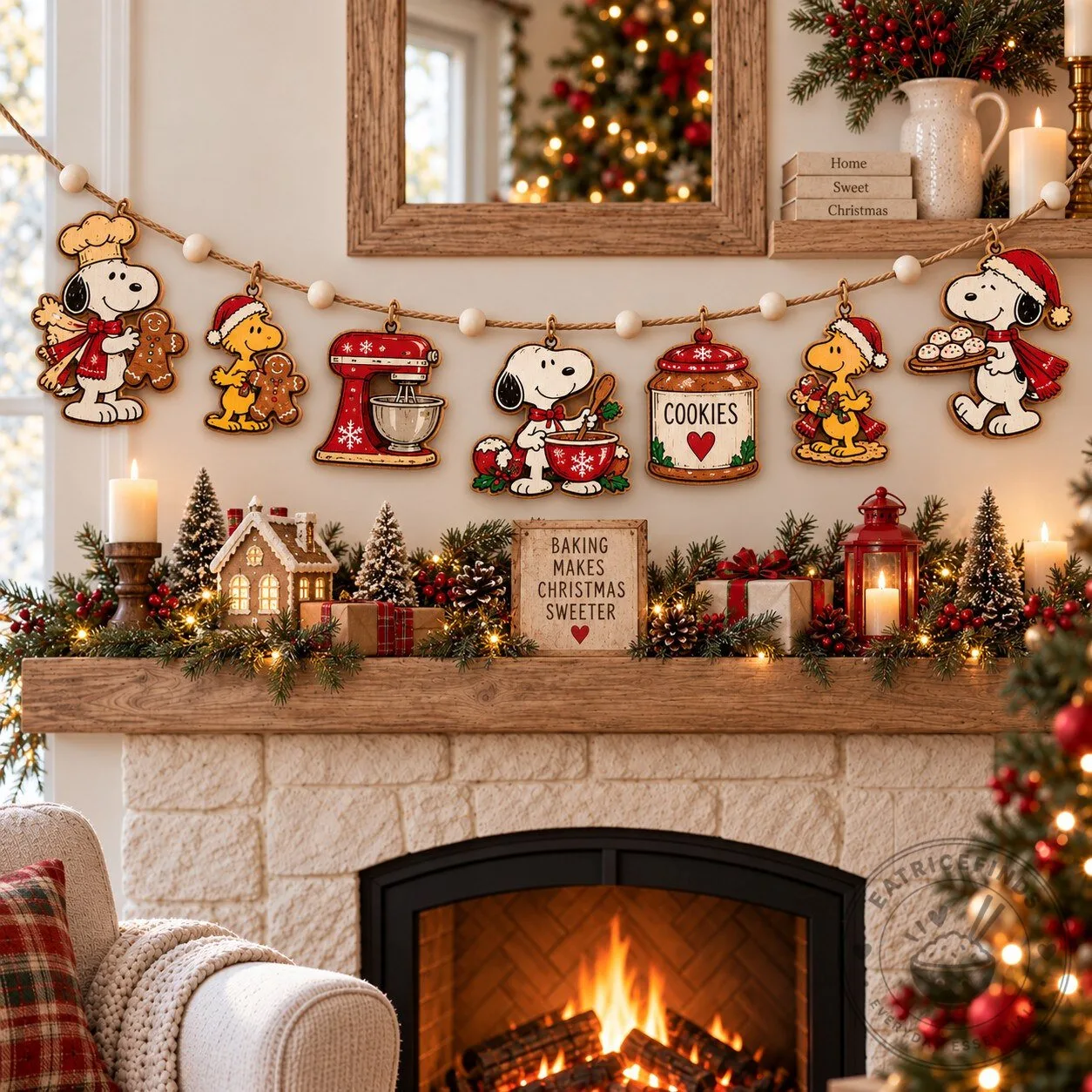 Snoopy Peanuts Christmas Baking Wooden Garland