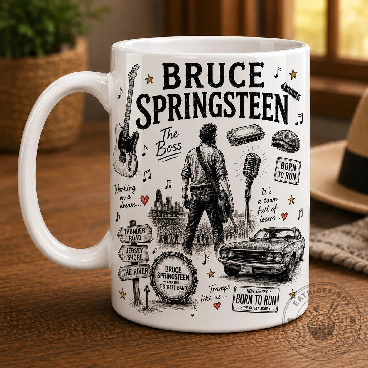 Bruce Springsteen The Boss Ceramic Coffee Mug, Born to Run Fan Gift