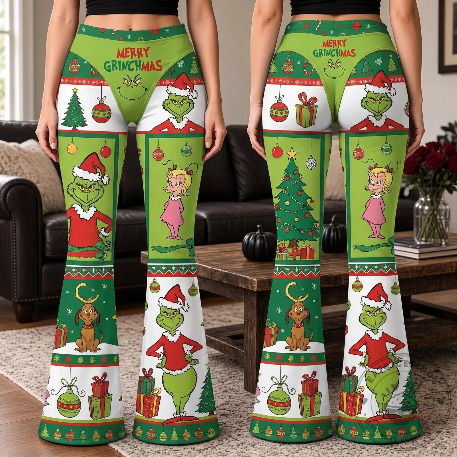 Merry Grinchmas Christmas Holiday The Grinch Who Stole Christmas Flare Leggings