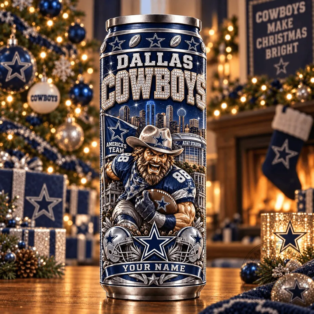 Dallas Cowboys Custom Name NFL Football Christmas Can Tumbler Dallas Cowboys Custom Name NFL Football Christmas Can Tumbler