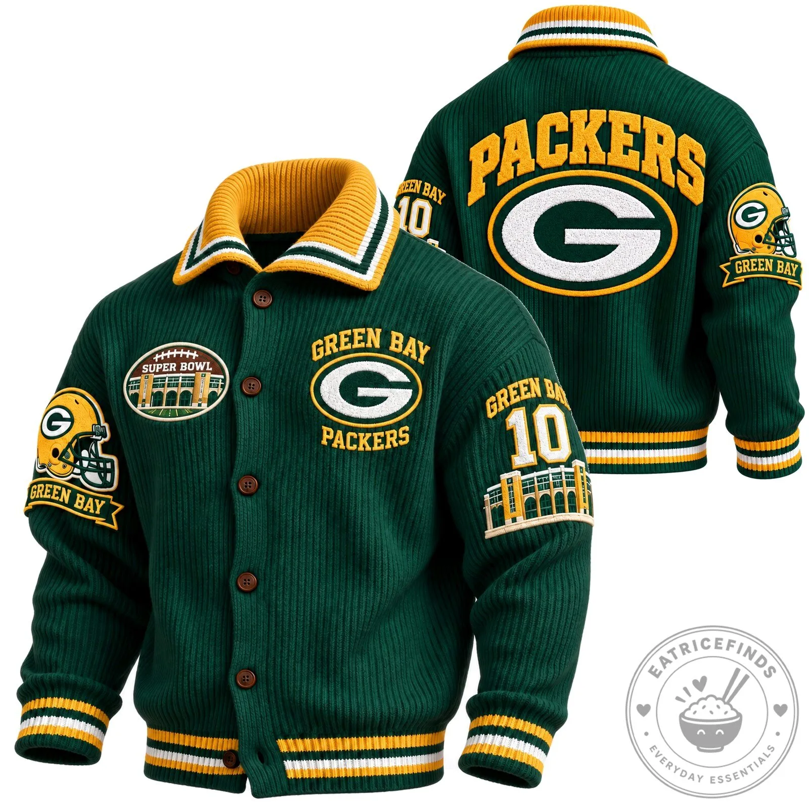 Green Bay Packers Super Bowl Knit Button-Up Cardigan Jacket 1 Green Bay Packers Super Bowl Knit Button-Up Cardigan Jacket
