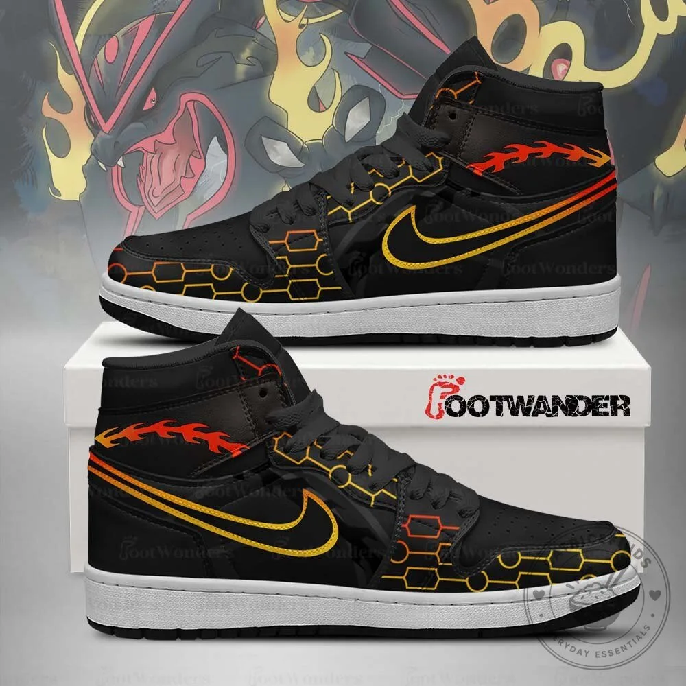 Shiny Rayquaza Mega Evolution Pokemon Black and Orange High-Top Sneakers