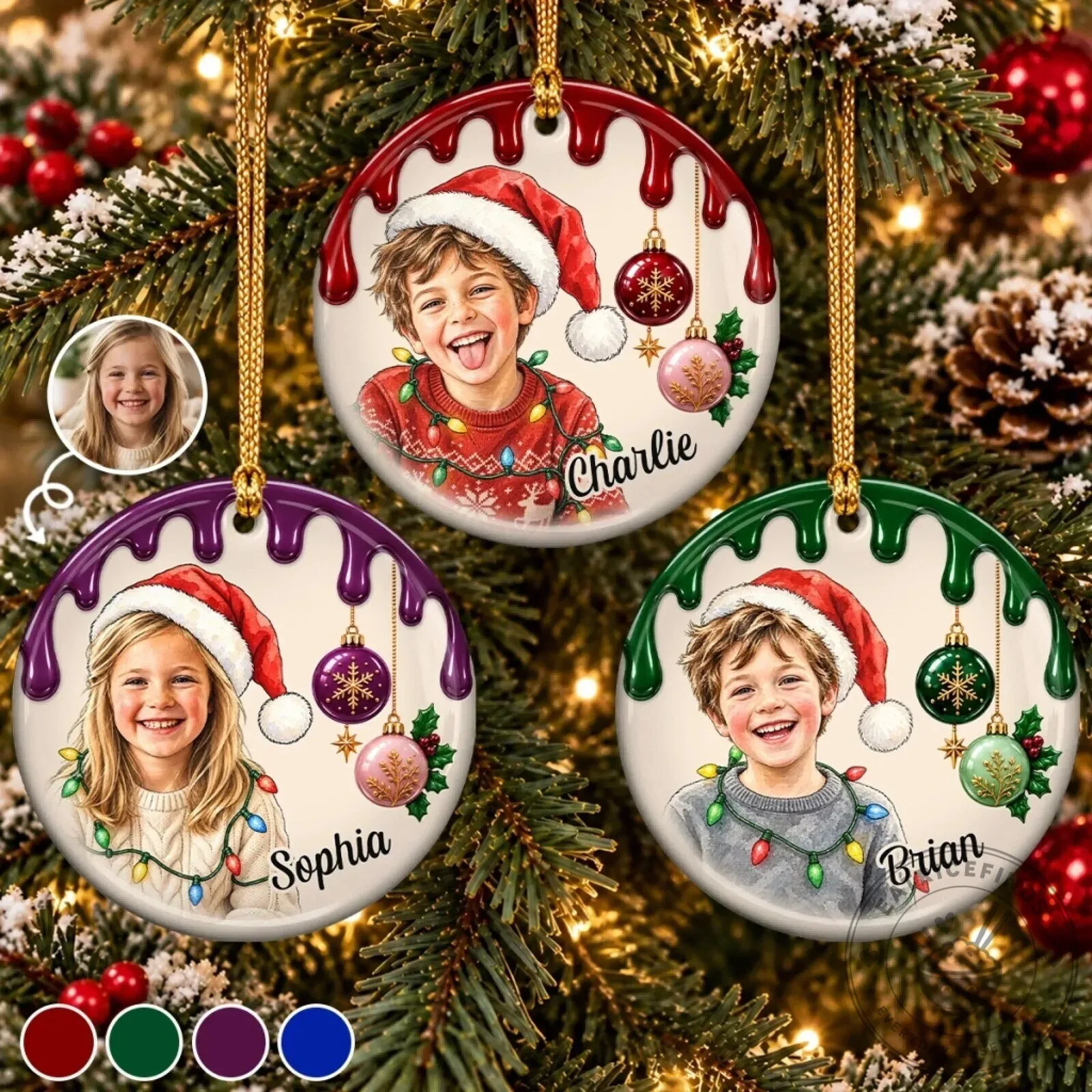 Personalized Kids Christmas Tree Ornament with Custom Photo and Name