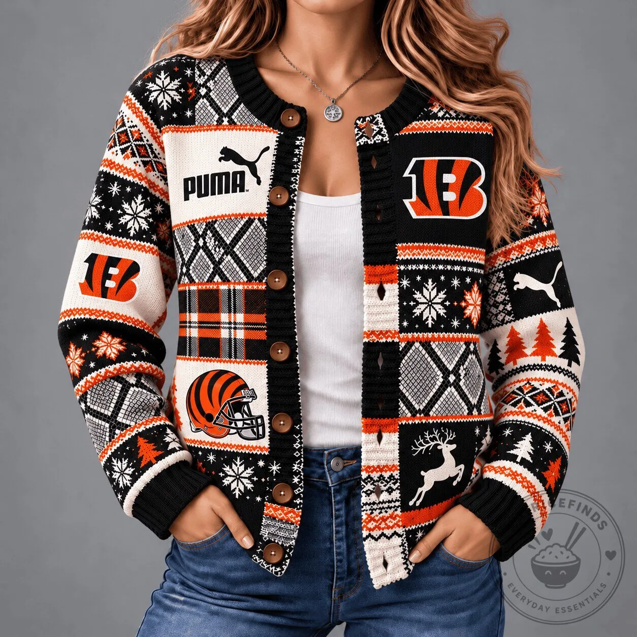 Cincinnati Bengals Christmas Patchwork Cardigan Sweater