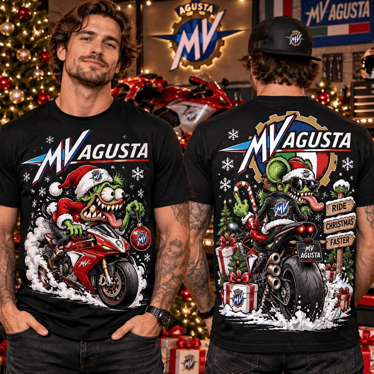 MV Agusta Christmas Motorcycle Ride Faster Holiday T-Shirt