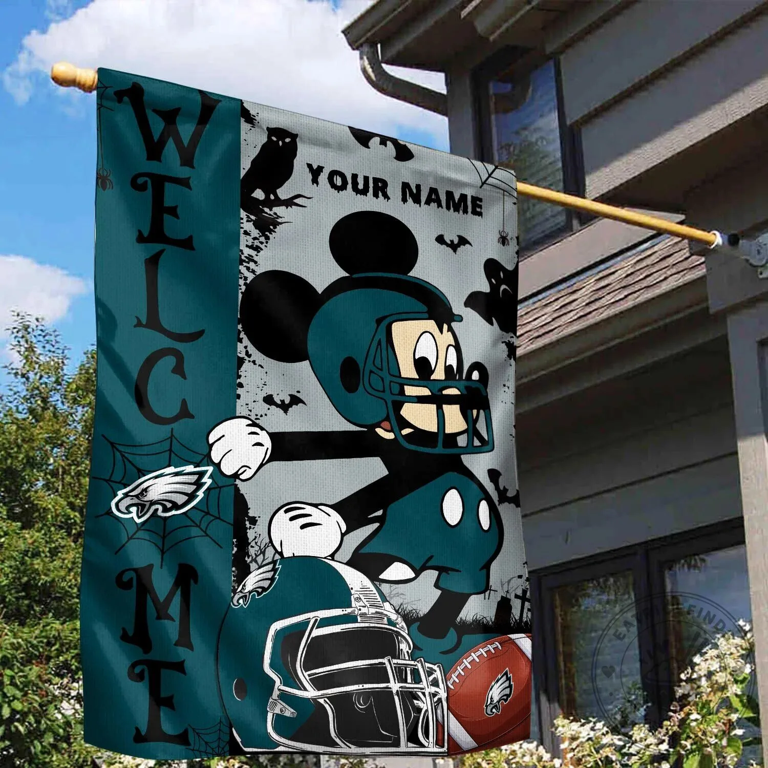 Philadelphia Eagles Football Mickey Halloween Welcome Garden Flag