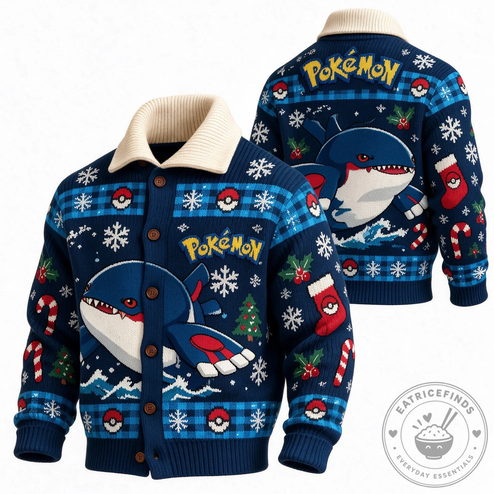 Pokemon Kyogre Holiday Ugly Christmas Sweater Cardigan