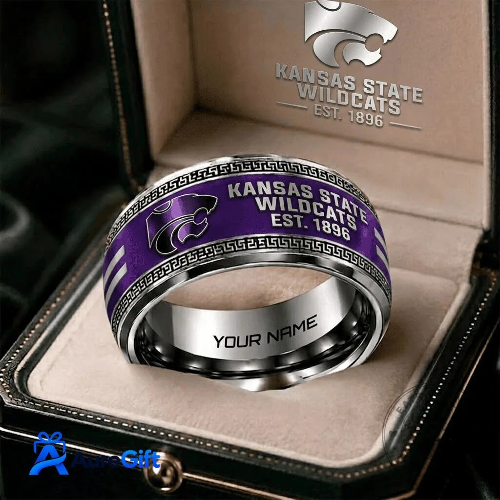 Kansas State Wildcats NCAA Personalized Silver Ring with Purple Enamel