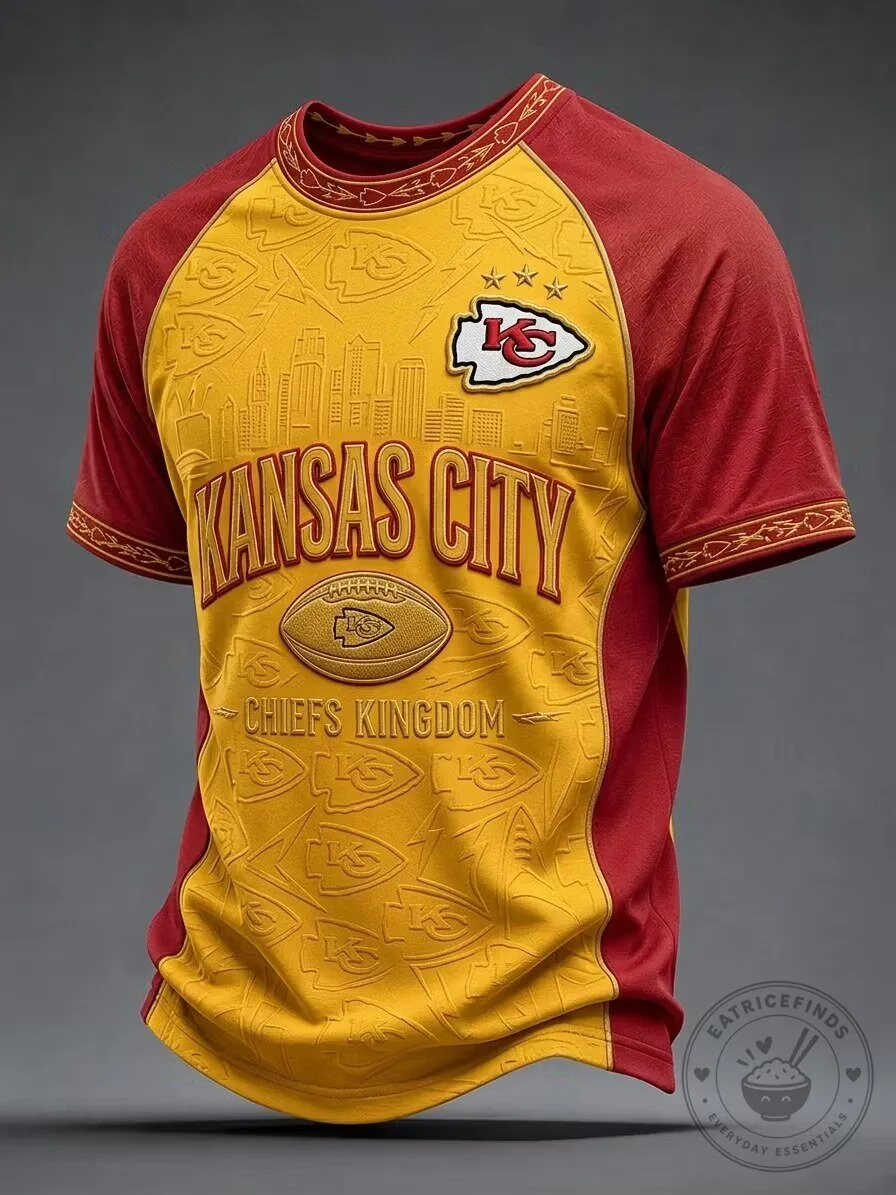 Kansas City Chiefs Kingdom Football Team Red and Gold Short Sleeve Jersey