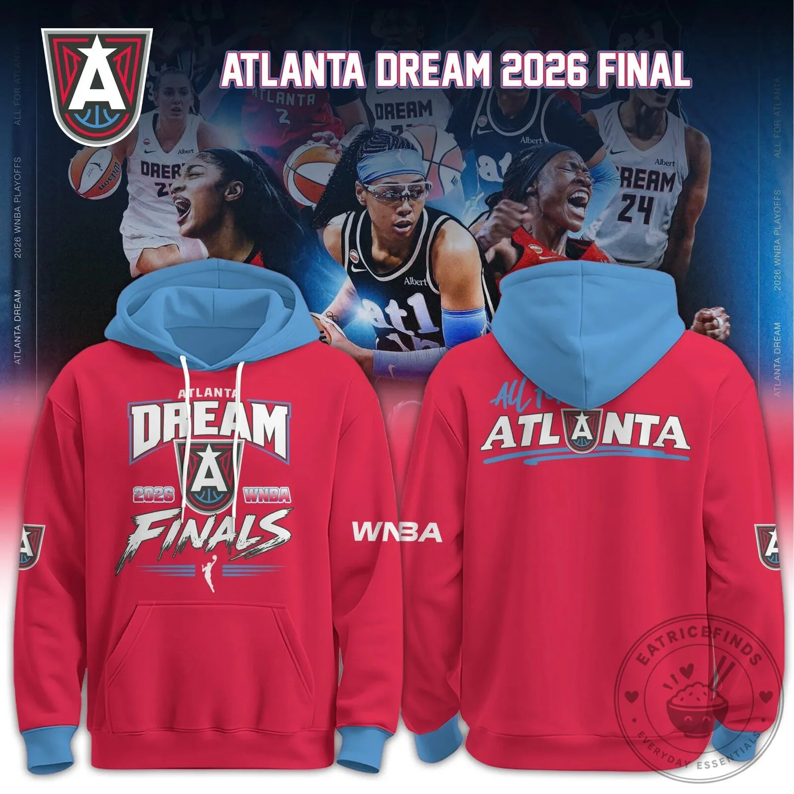 Atlanta Dream 2026 WNBA Finals Red and Blue Pullover Hoodie