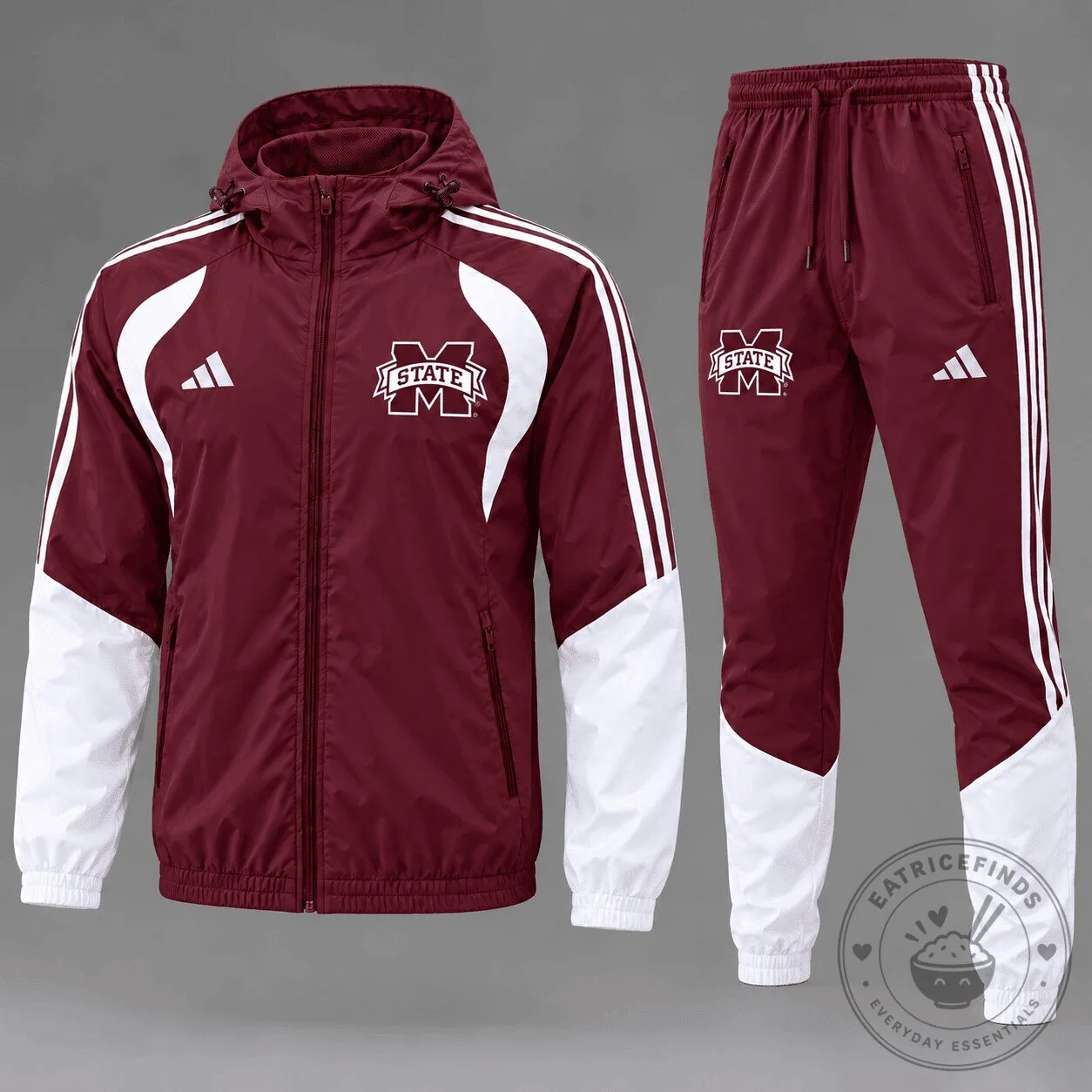 Mississippi State Bulldogs NCAA Game Day Varsity Stripe Maroon Tracksuit Jacket
