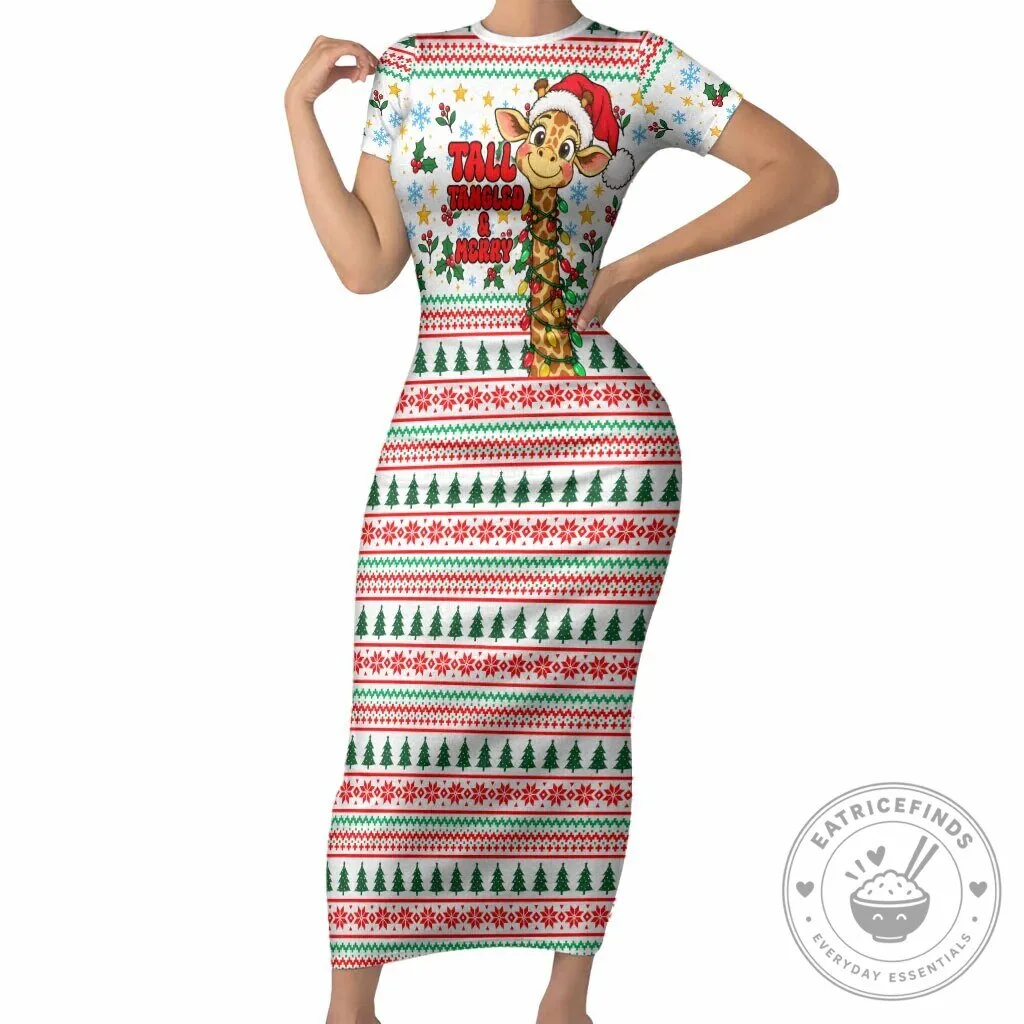 Cute Christmas Giraffe Lights Ugly Sweater Pattern Bodycon Dress