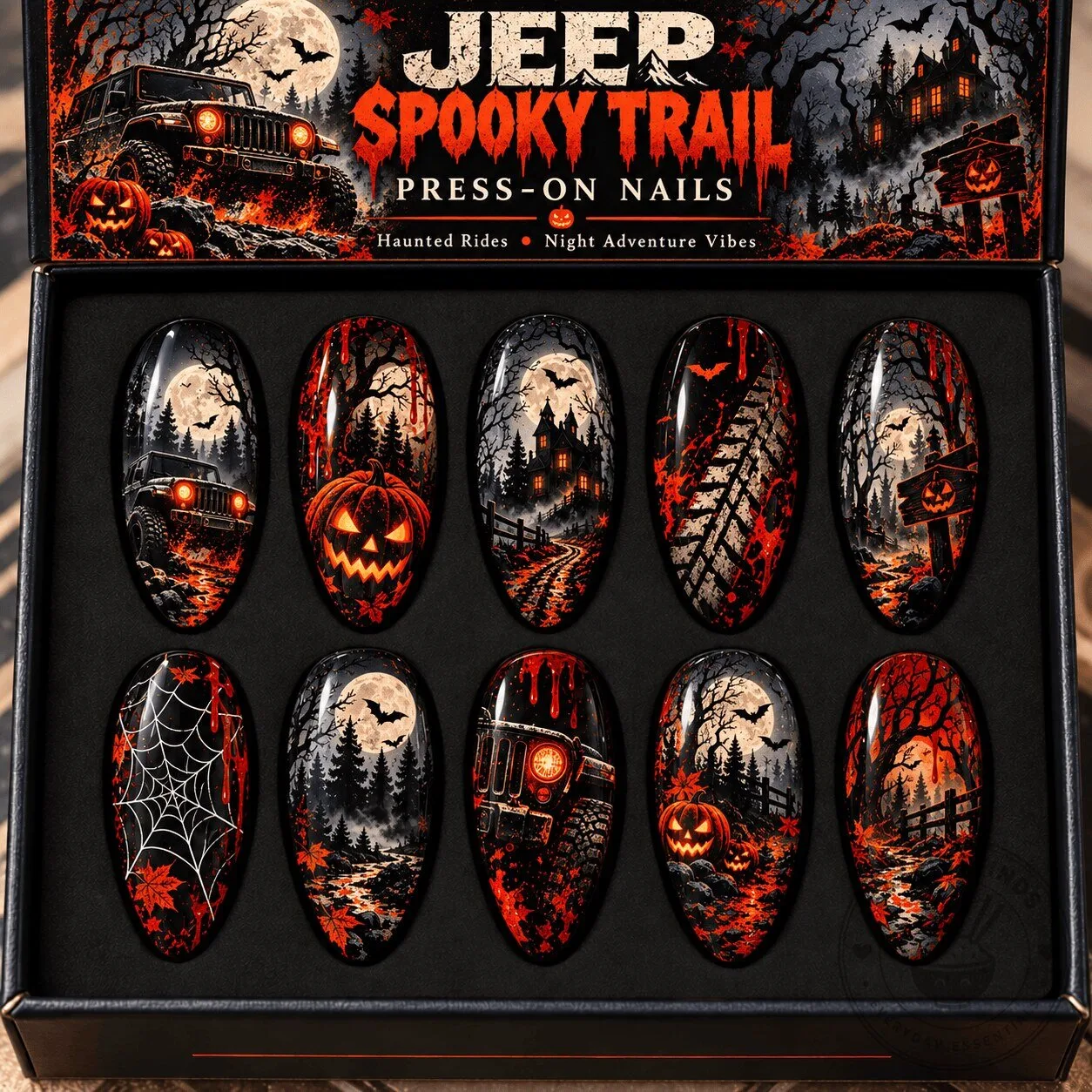 Jeep Spooky Trail Halloween Pumpkins Press On Nail Set