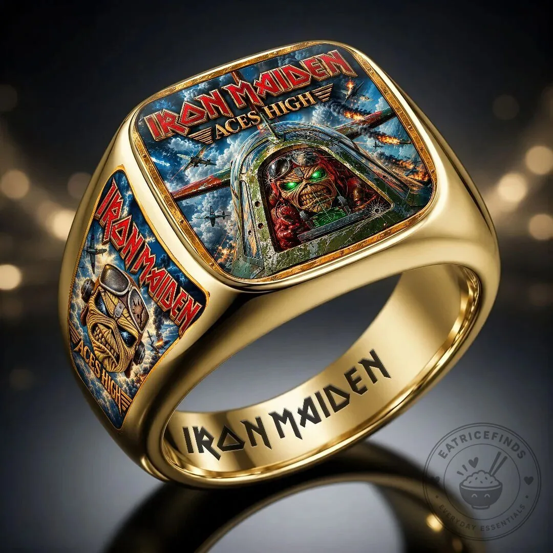 Iron Maiden Aces High Eddie Pilot Heavy Metal Band Gold Ring