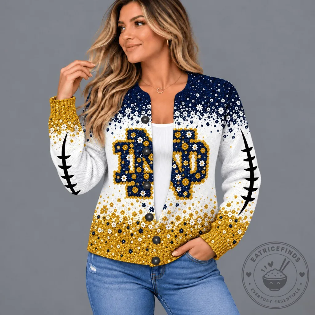 Notre Dame Fighting Irish NCAA Floral Heritage Cardigan Sweater Notre Dame Fighting Irish NCAA Floral Heritage Cardigan Sweater