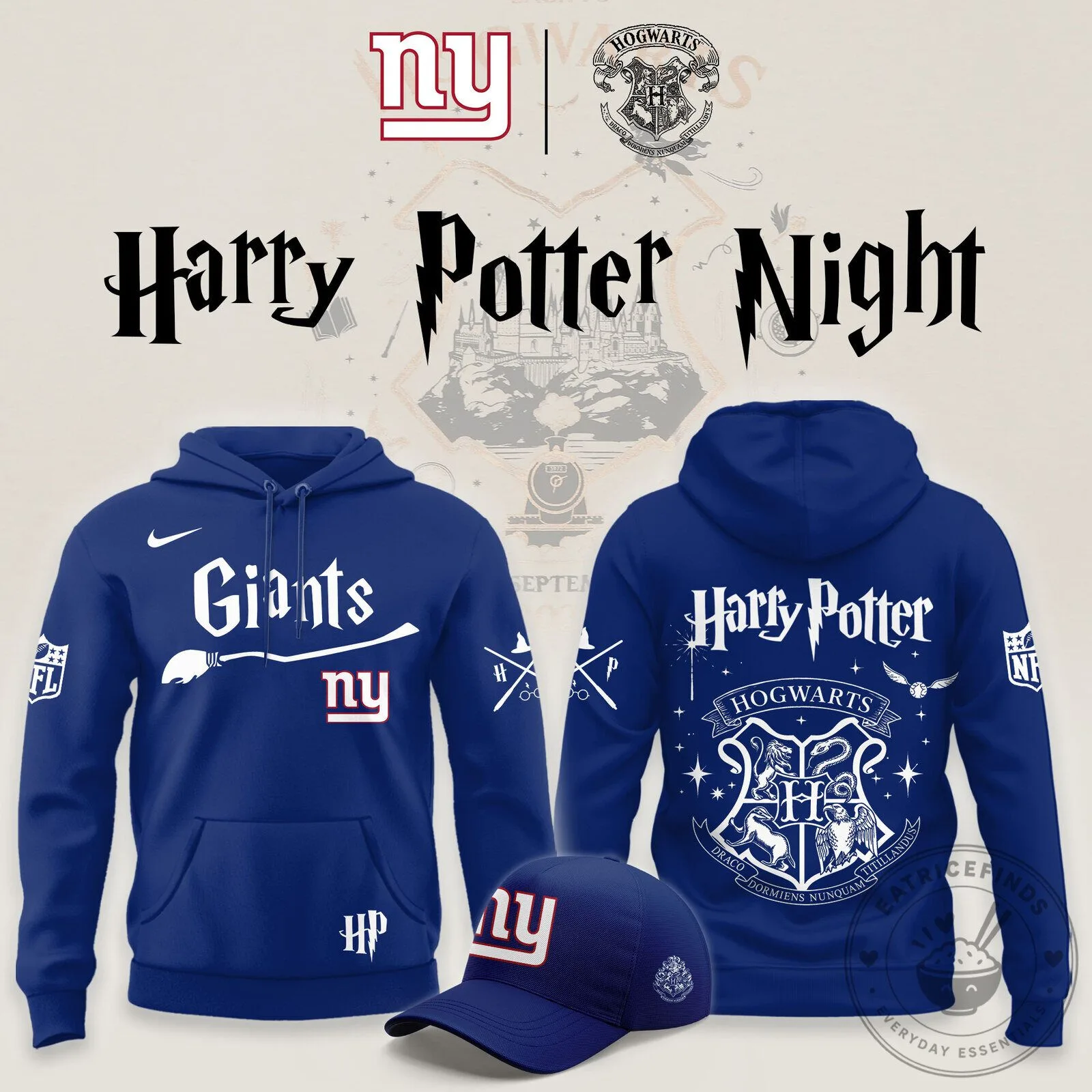 Hogwarts Crest Blue Hoodie for New York Giants Harry Potter Night