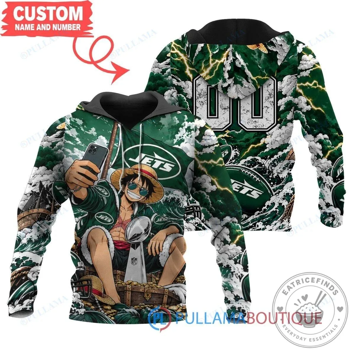 New York Jets Luffy One Piece Super Bowl Trophy Hoodie