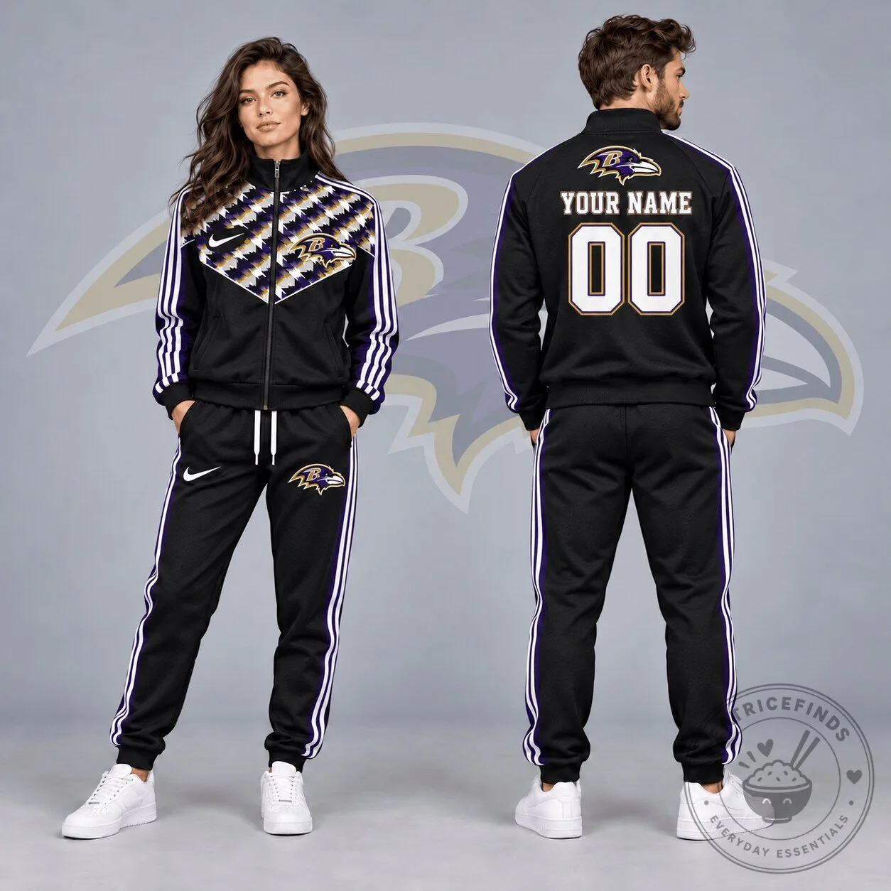 Baltimore Ravens Custom Name Number Black Tracksuit Jacket and Pants Set 5 Baltimore Ravens Custom Name Number Black Tracksuit Jacket and Pants Set