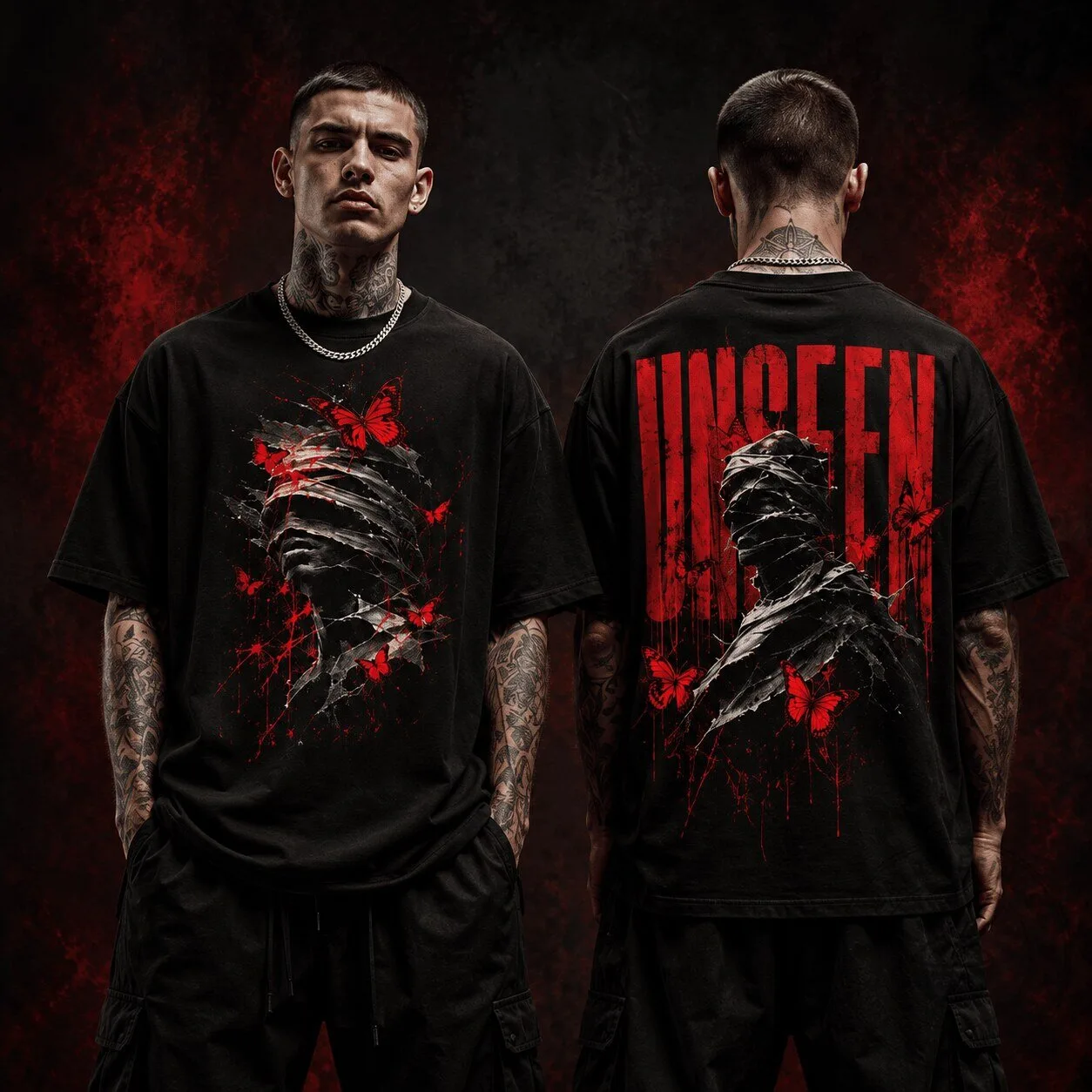 Unseen Faceless Mummy Red Butterfly Dark Gothic Horror Streetwear T-Shirt