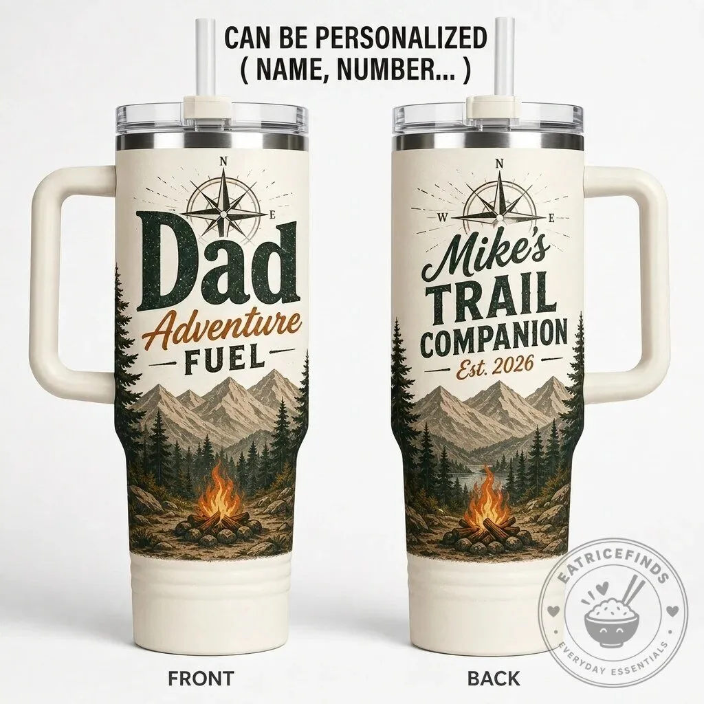 Personalized Dad Adventure Fuel Tumbler with Handle, Custom Trail Companion Gift 5 Personalized Dad Adventure Fuel Tumbler with Handle, Custom Trail Companion Gift