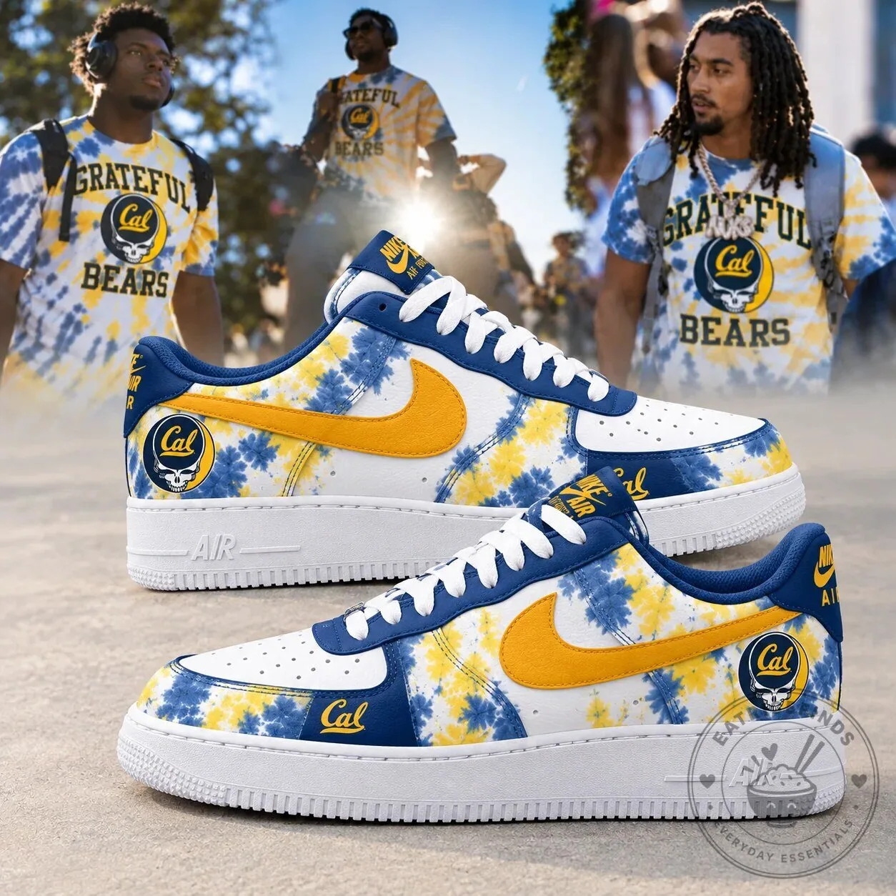 Cal Football Grateful Dead Blue and Gold Tie-Dye Sneakers