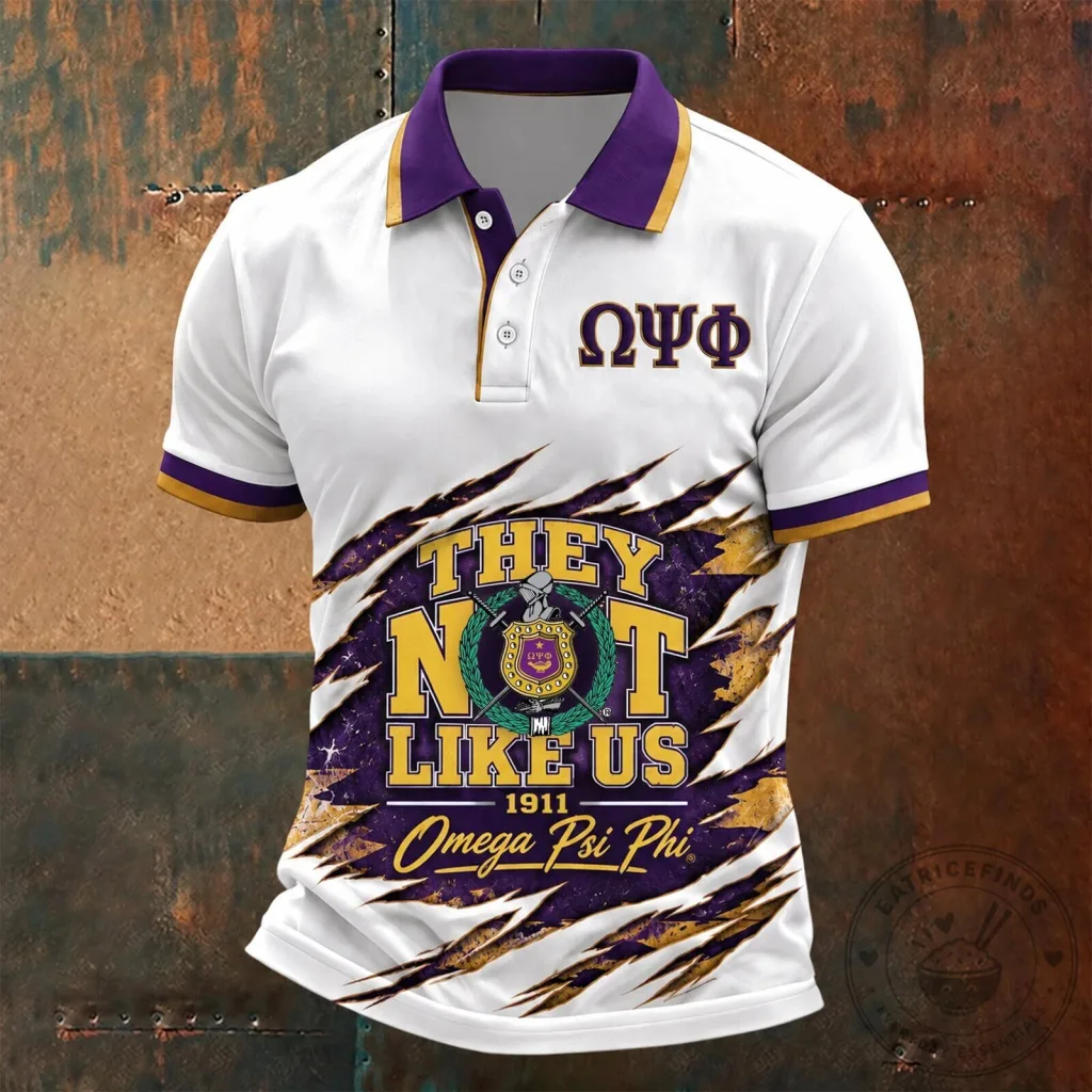 Gold and Purple Polo Shirt for Omega Psi Phi Fraternity - They Not Like Us Design Gold and Purple Polo Shirt for Omega Psi Phi Fraternity - They Not Like Us Design