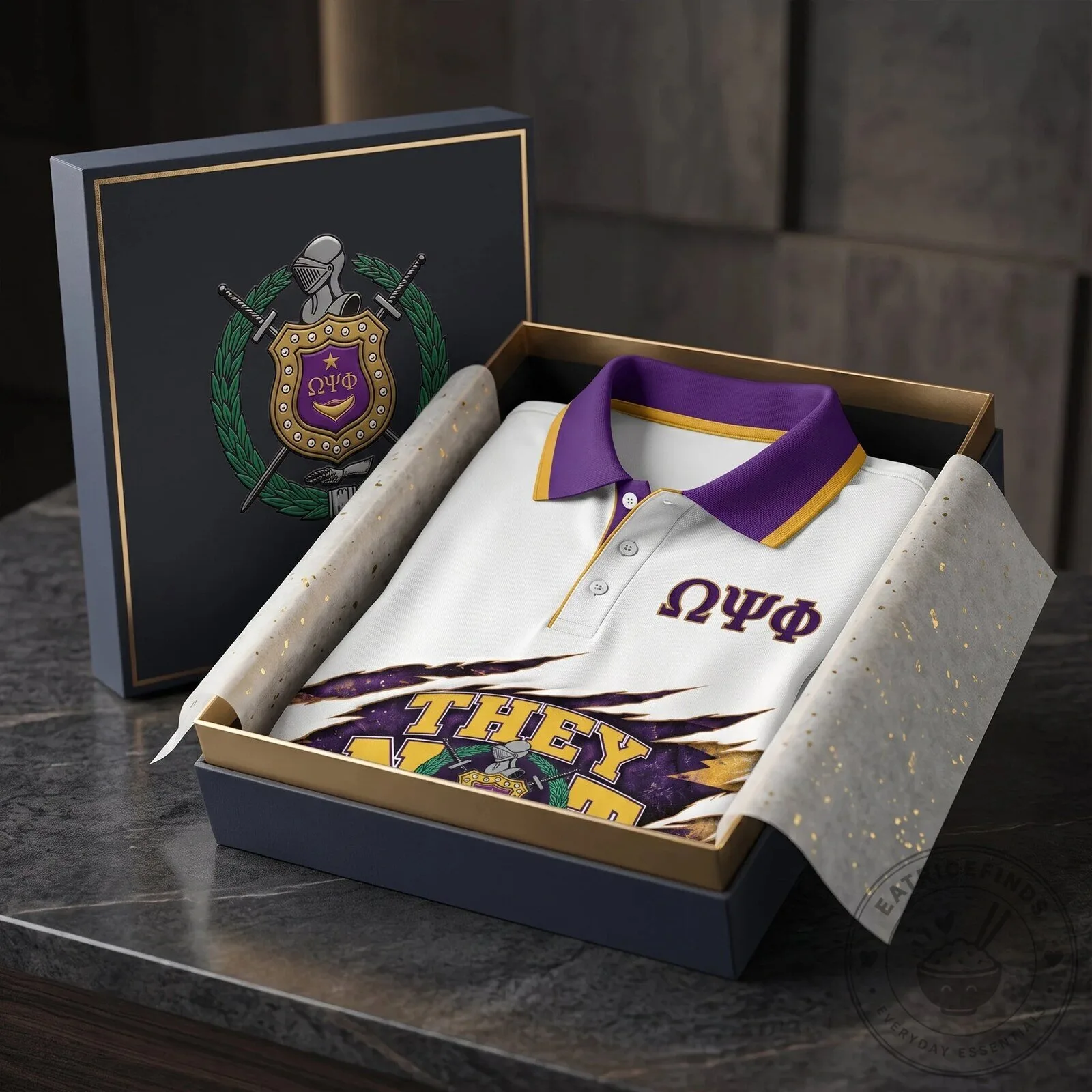 Gold and Purple Polo Shirt for Omega Psi Phi Fraternity - They Not Like Us Design 7 Gold and Purple Polo Shirt for Omega Psi Phi Fraternity - They Not Like Us Design