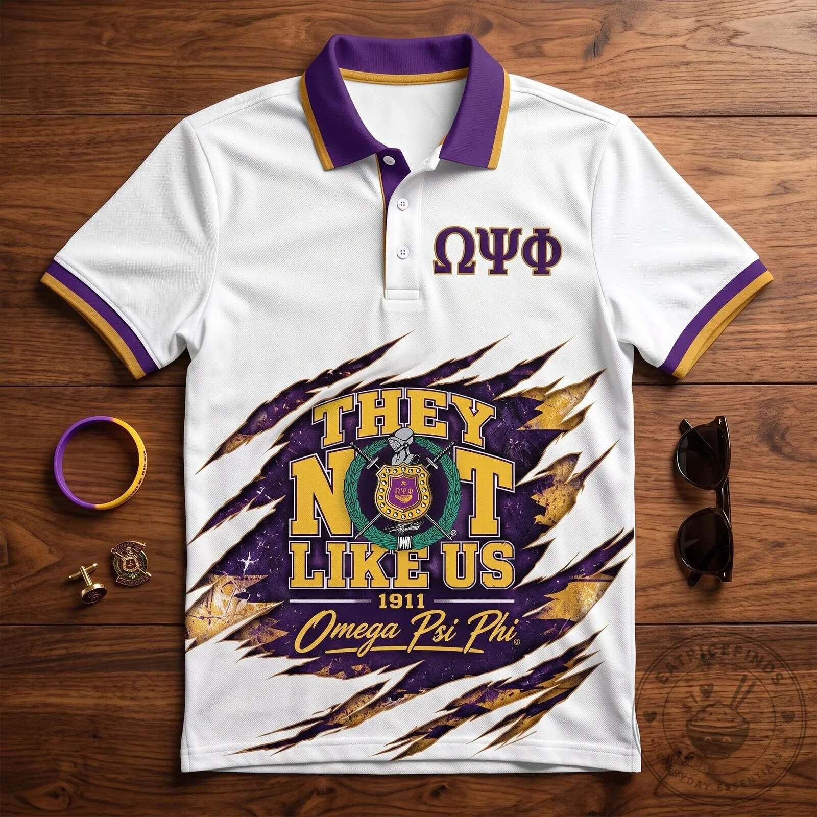 Gold and Purple Polo Shirt for Omega Psi Phi Fraternity - They Not Like Us Design 8 Gold and Purple Polo Shirt for Omega Psi Phi Fraternity - They Not Like Us Design