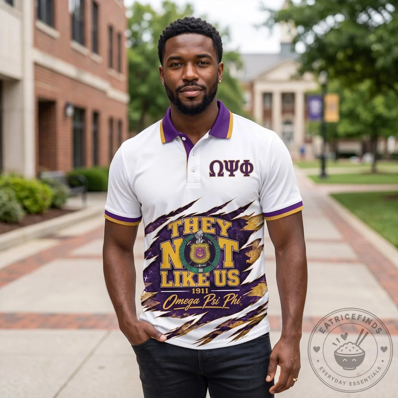 Gold and Purple Polo Shirt for Omega Psi Phi Fraternity - They Not Like Us Design 9 Gold and Purple Polo Shirt for Omega Psi Phi Fraternity - They Not Like Us Design
