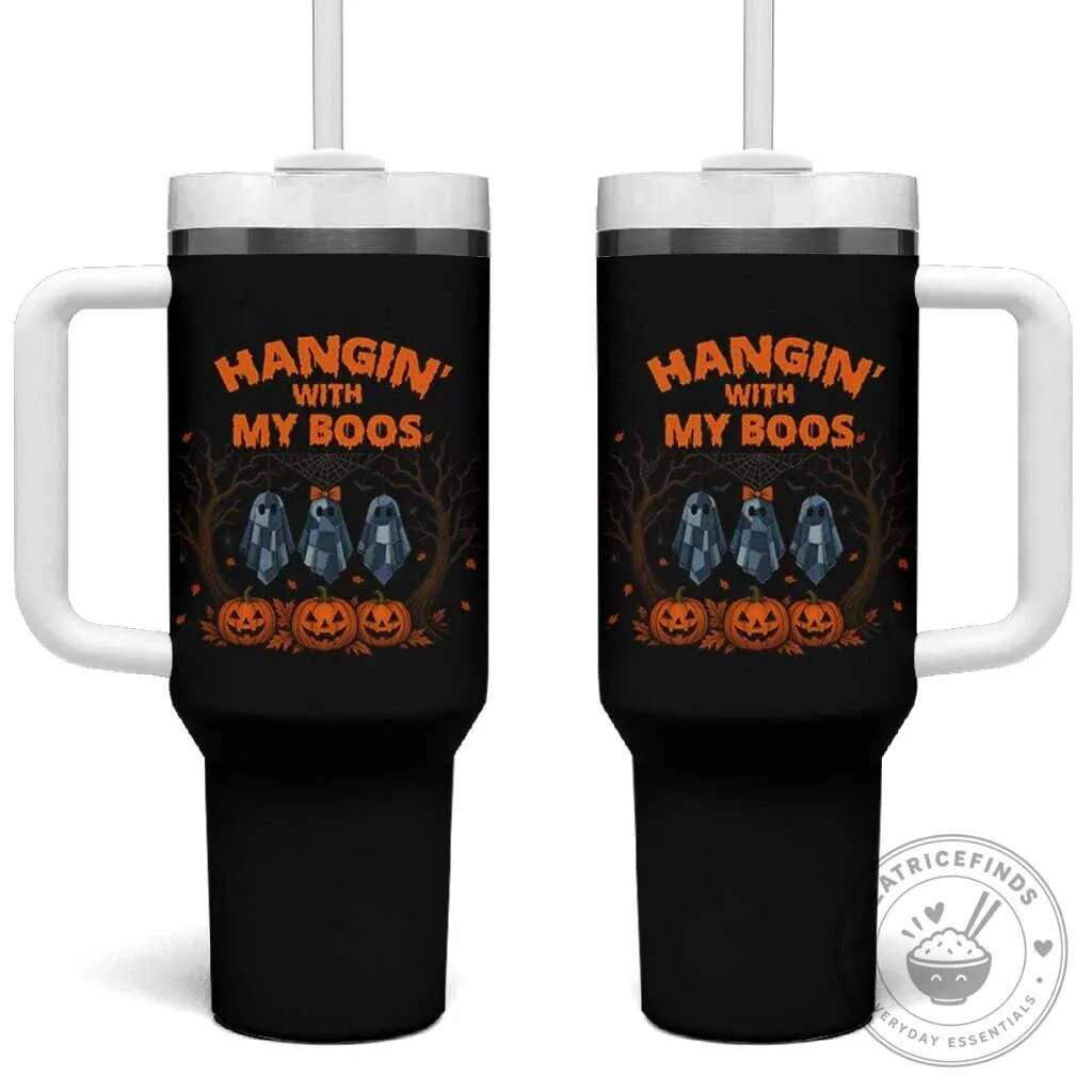 Halloween Hangin' With My Boos Funny Ghost Pumpkin Tumbler With Handle