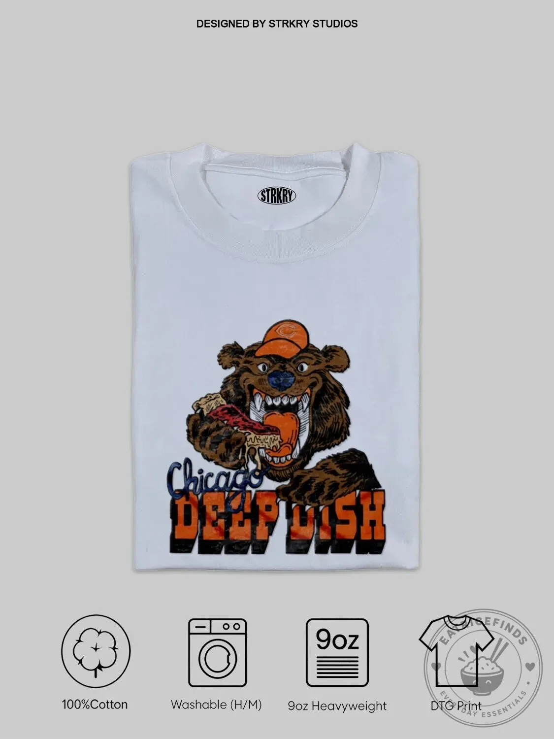 Chicago Bears Deep Dish Pizza Mascot Football Team Fan Graphic T-Shirt