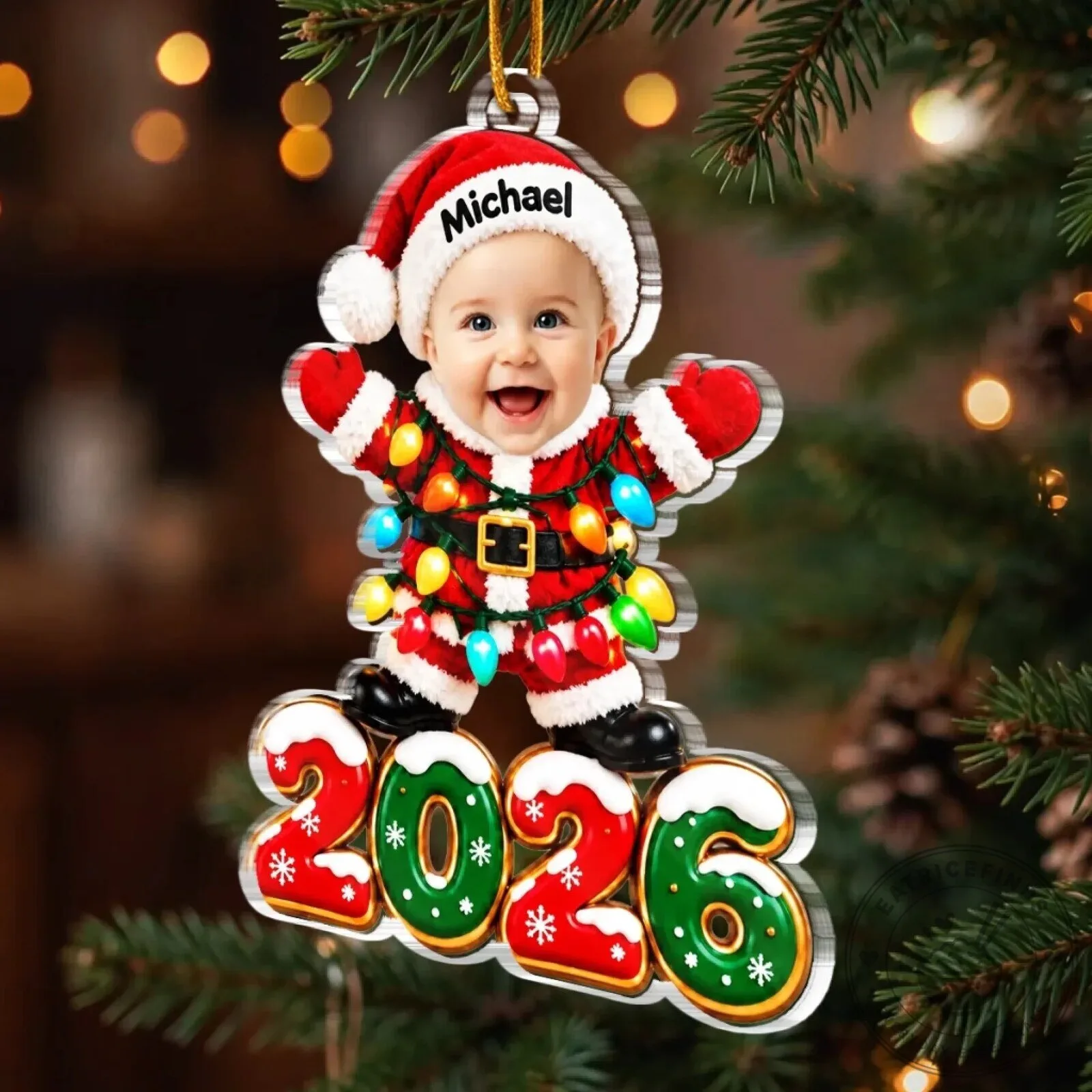 Personalized Baby's First Christmas 2026 Photo Ornament Custom Name Gift 12 Personalized Baby