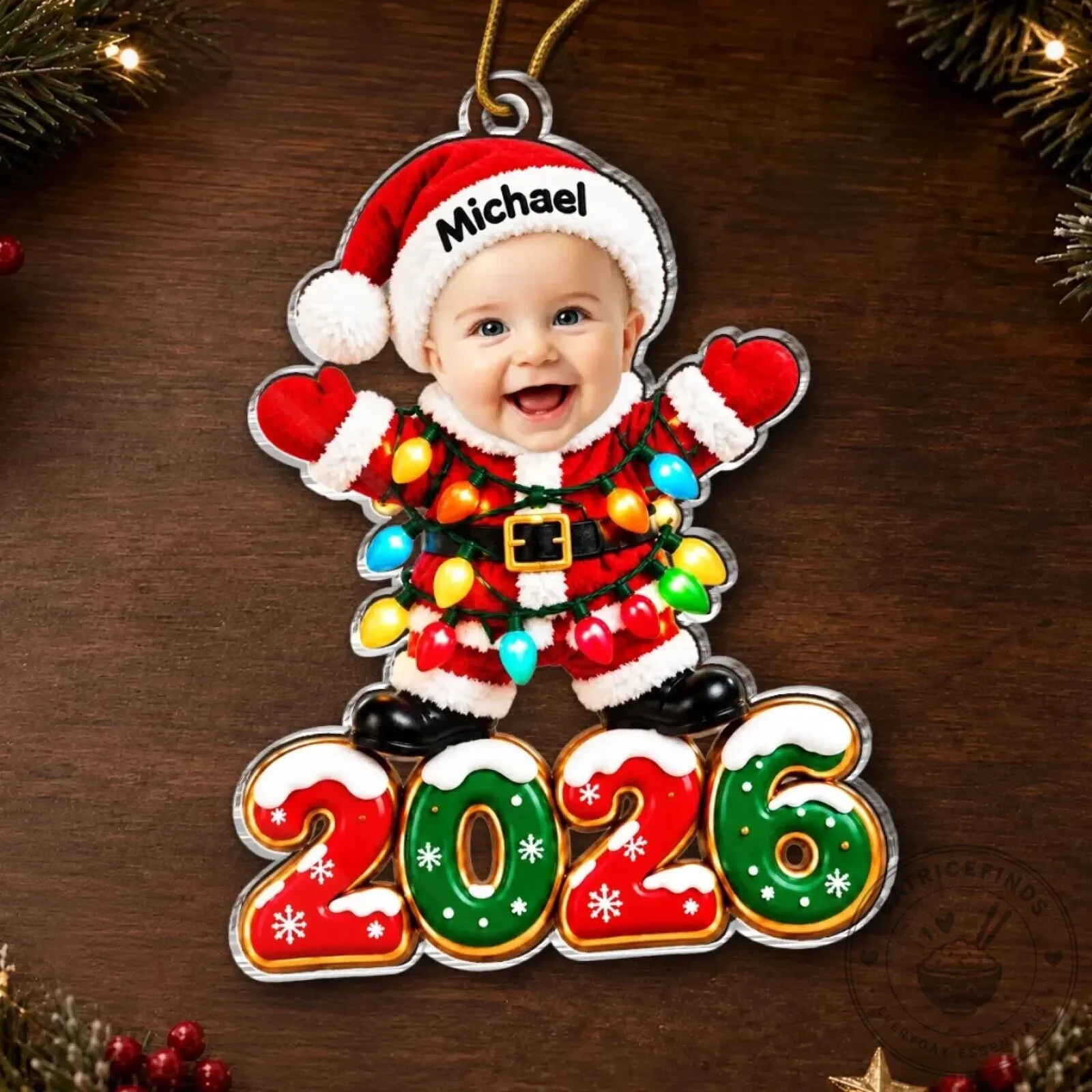 Personalized Baby's First Christmas 2026 Photo Ornament Custom Name Gift 14 Personalized Baby
