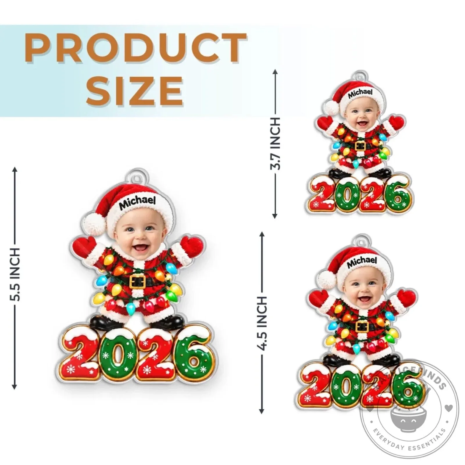 Personalized Baby's First Christmas 2026 Photo Ornament Custom Name Gift 15 Personalized Baby