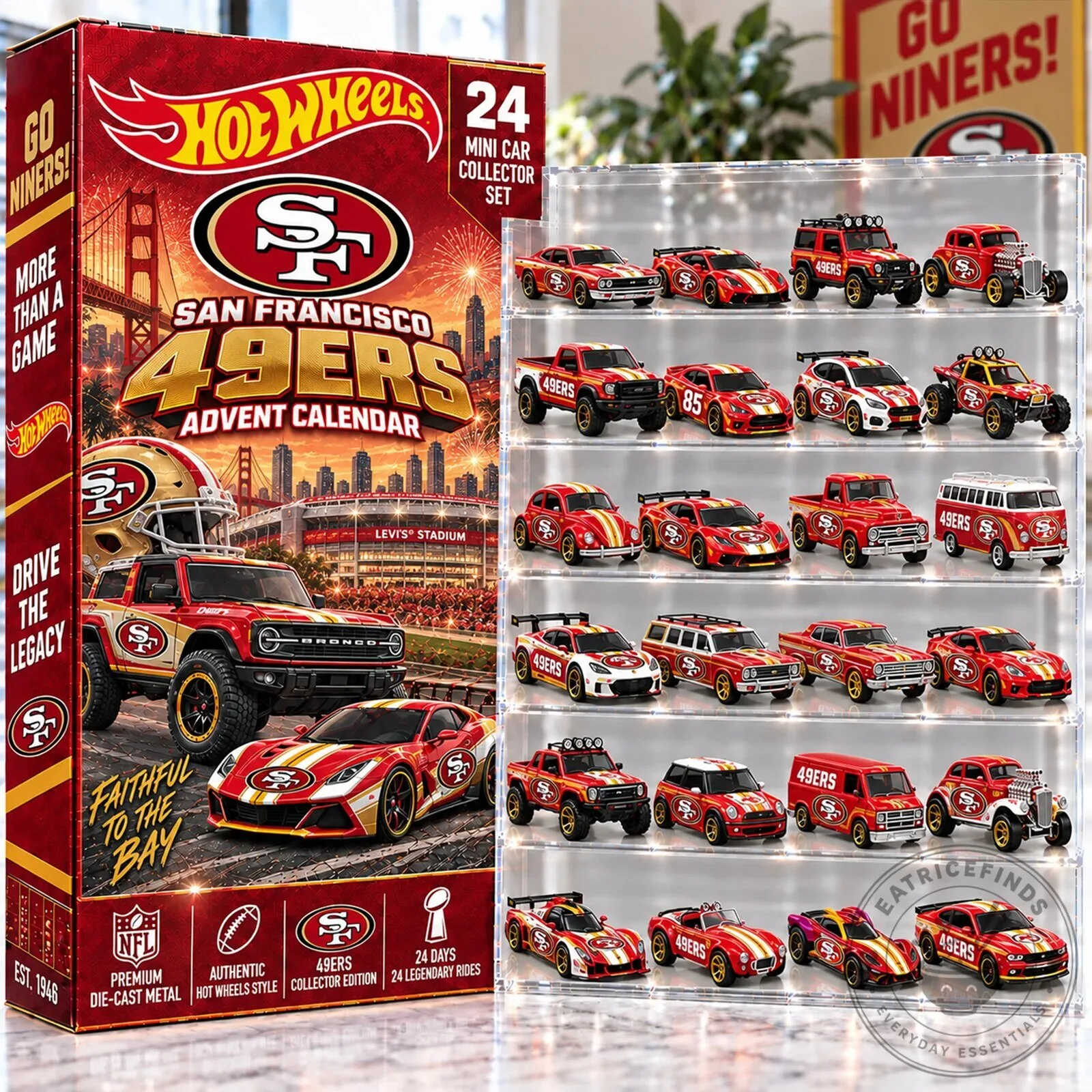 San Francisco 49ers Hot Wheels Advent Calendar 24 Mini Car Collector Set 2D