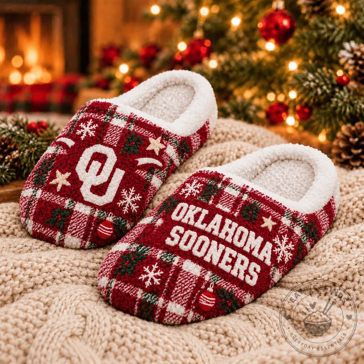 Oklahoma Sooners Christmas Plaid Cozy House Slippers